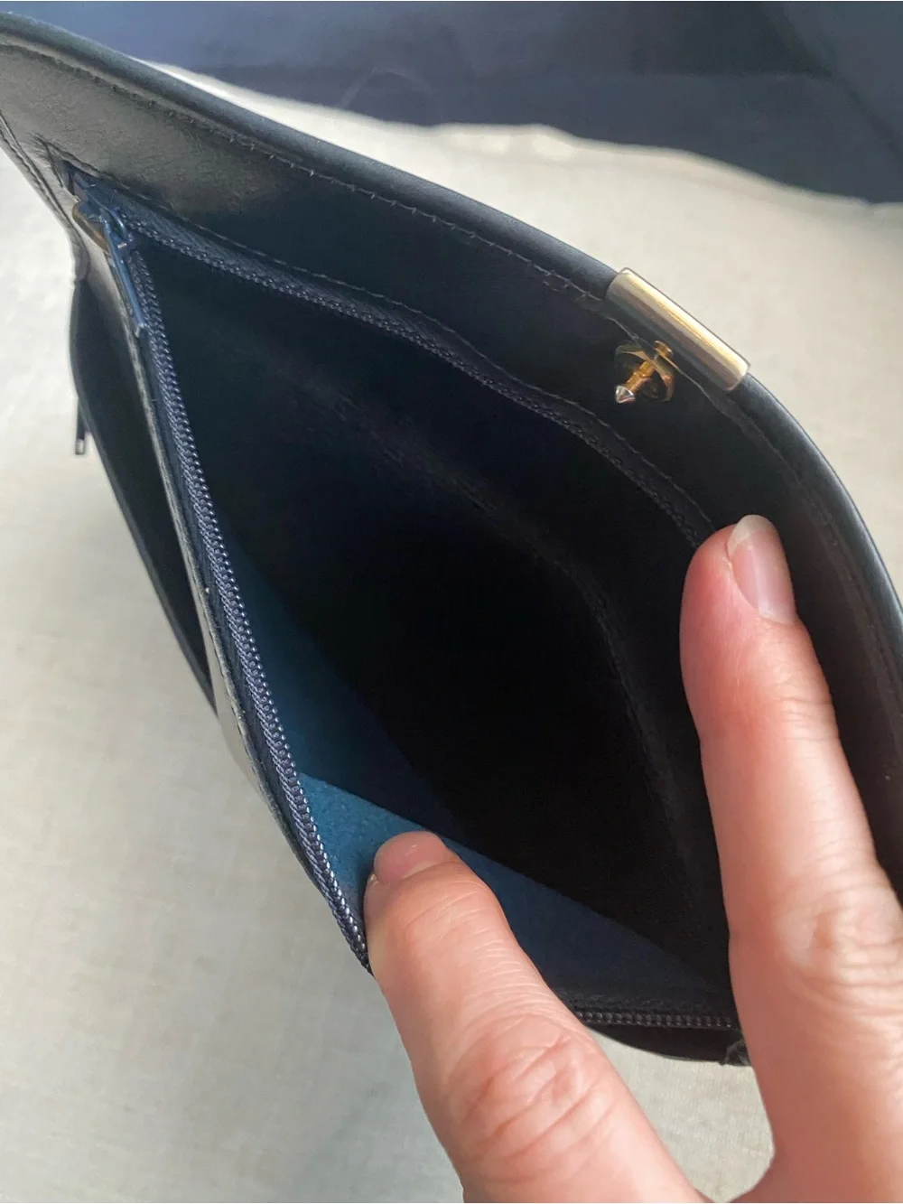 Vintage Christian Dior Clutch Wallet EUC Strap Added Navy Canvas/Leather Bag